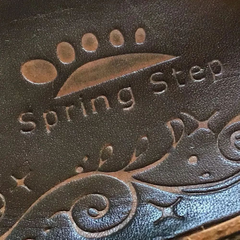 Spring Step Tooled Leather Colorful Flower Slip On Wedge Sandals - Picture 12 of 13